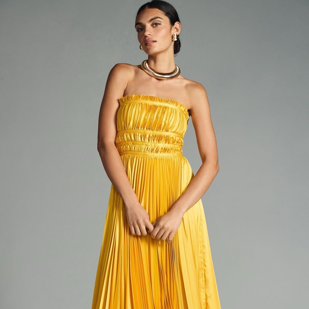 HUTCH By Anthropologie Strapless Pleated Maxi Dress Women's Size 00 Petite